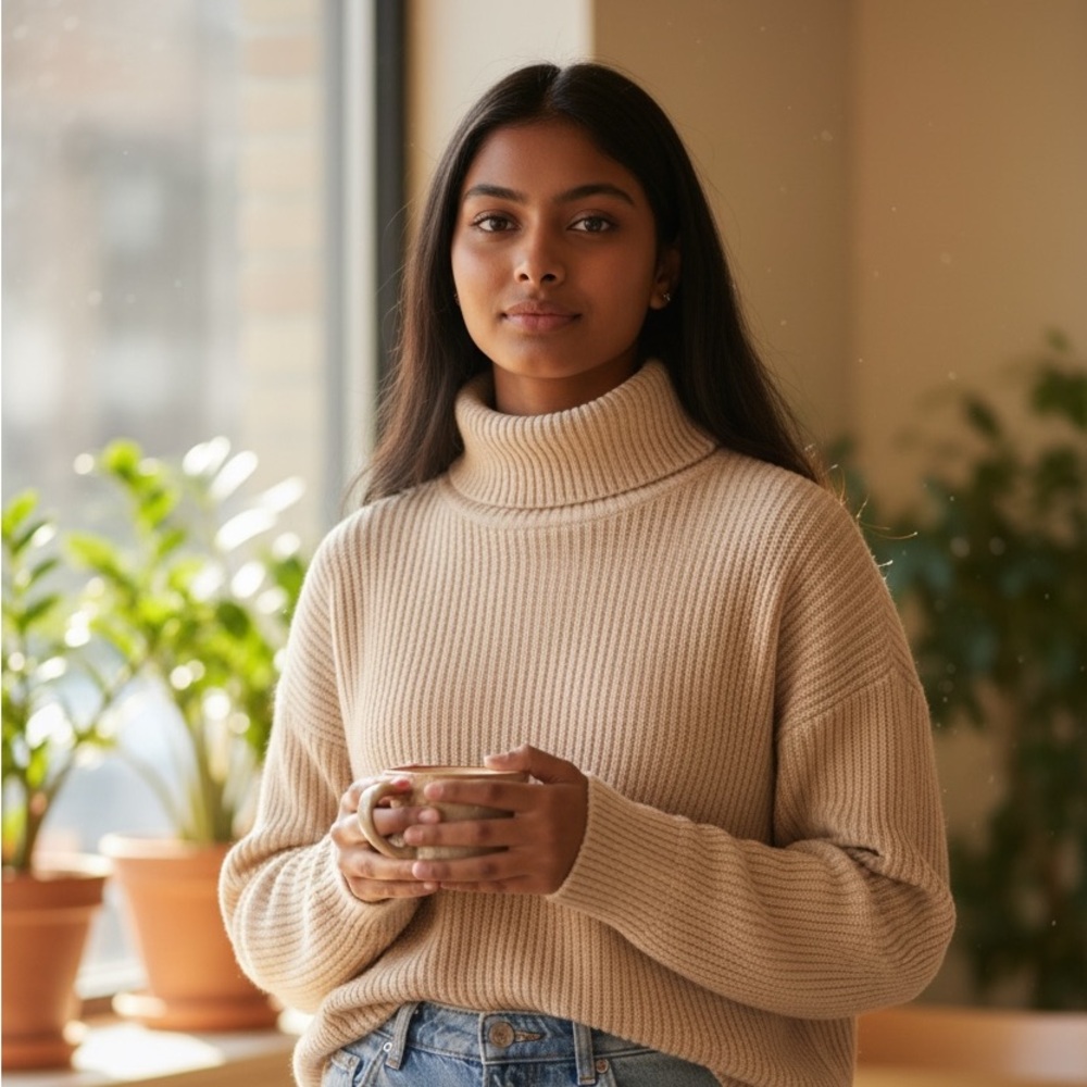 BCBGeneration Boxy Tan Turtleneck Sweater